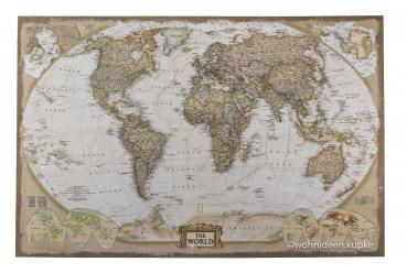 Jutebild mit naturfarbenem Weltkarten Motiv (80cmx120cm)